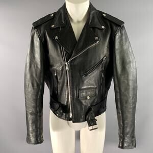 UNIK Size 42 Black Leather Moto Racer Jacket